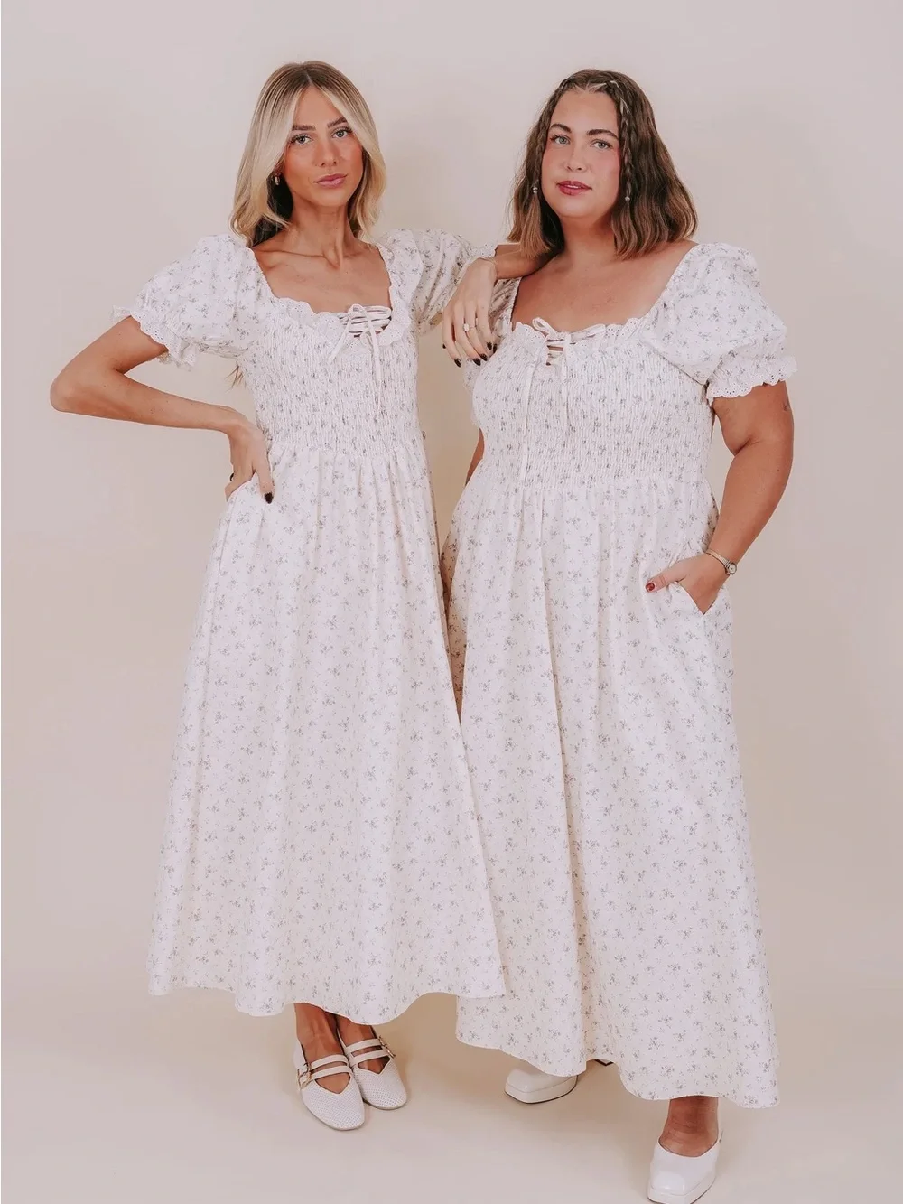 One Loved Babe Light Cream Smocked Floral Maxi Dress 1X